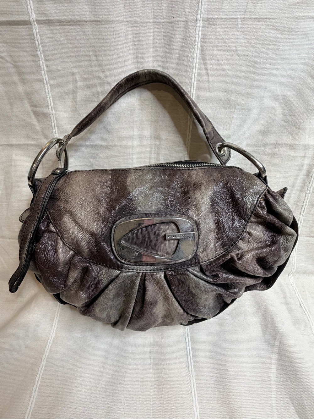 Guess Grey Pleated Leather Shoulder Bag